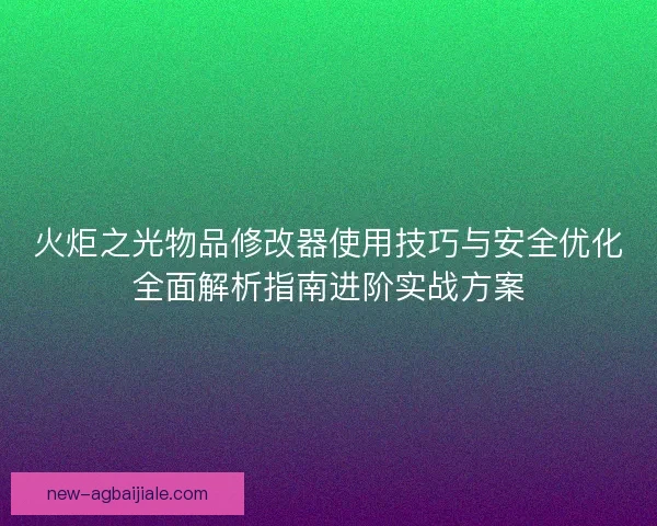 火炬之光物品修改器使用技巧与安全优化全面解析指南进阶实战方案